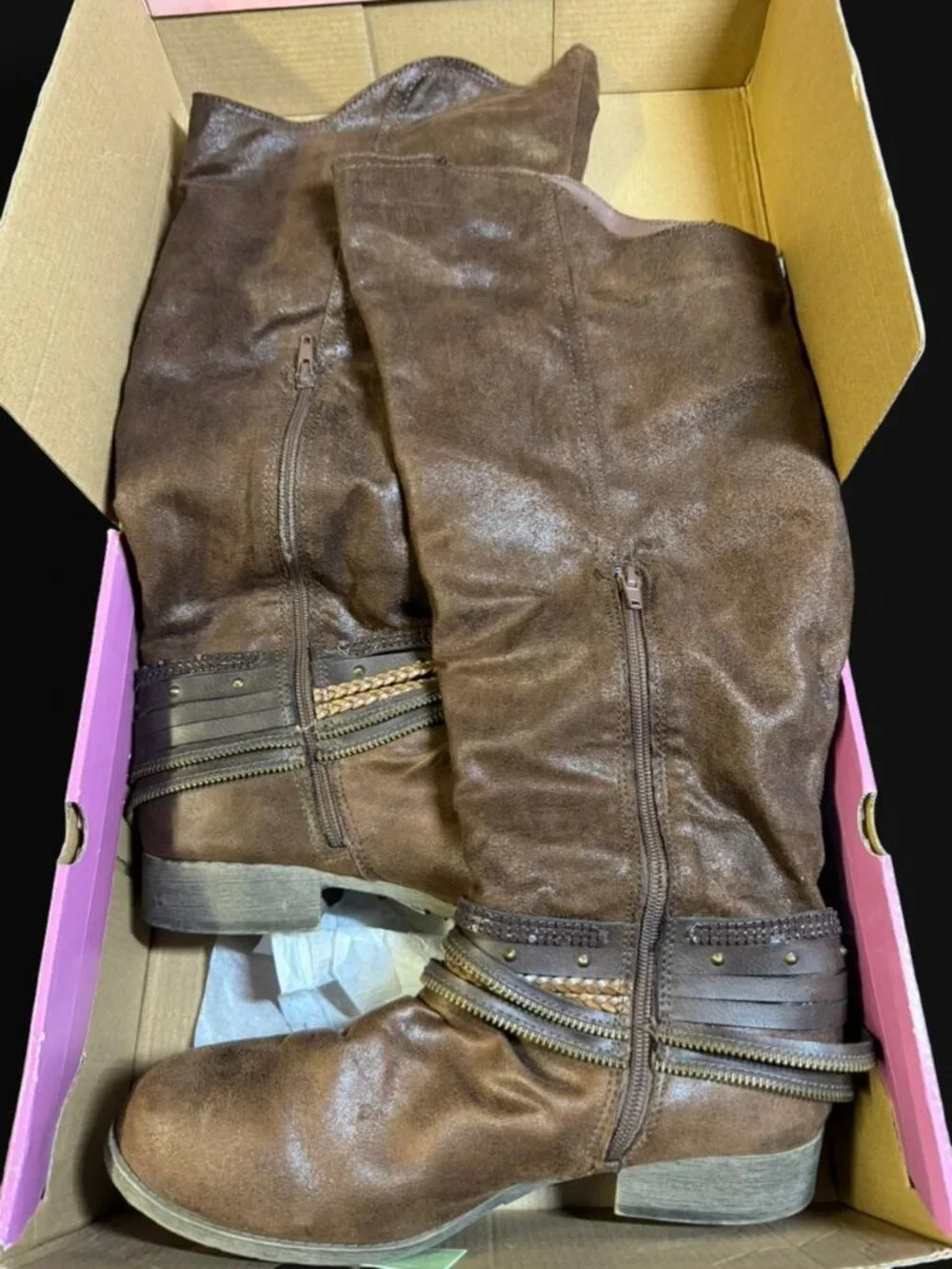 Jellypop Marvel Harness Boot, Brown Distressed Suede Size 11
